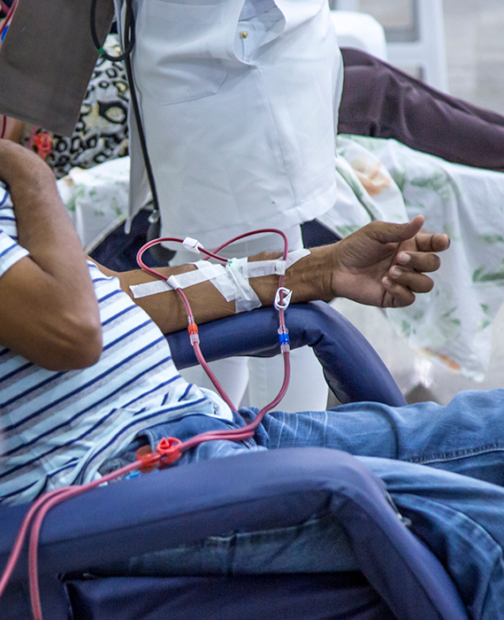 Photo of a patient receiving dialysis treatment